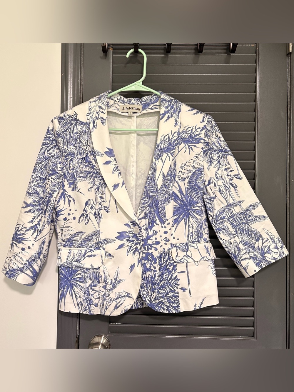 J. Peterman White Blazer with Blue Botanical Print